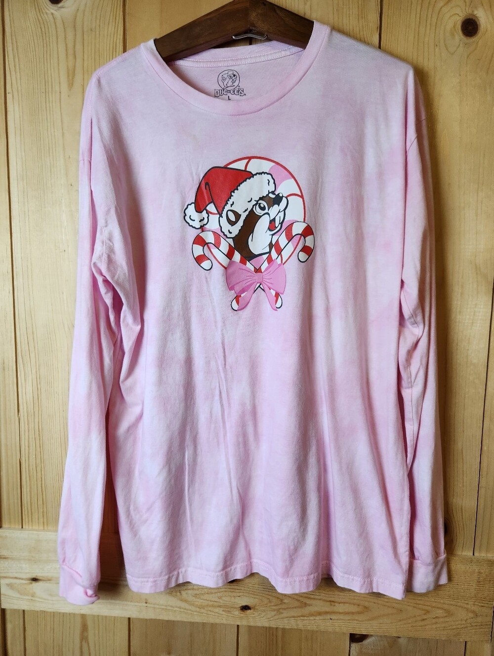 Buc-ee's Cotton Tie-Dye Christmas Festive Holiday Oversized Long Sleeve T-Shirt